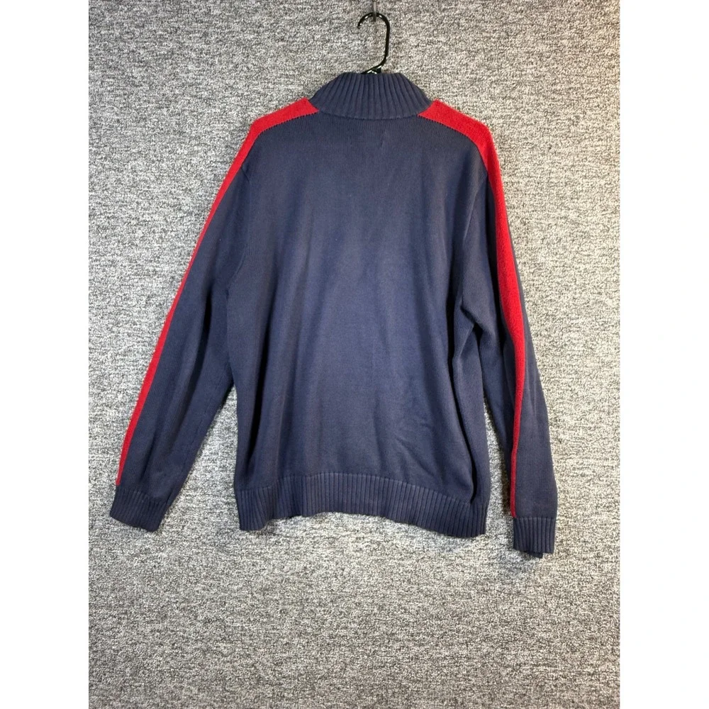 Polo Ralph Lauren Mens XL Navy Blue Red Stripe Quarter Zip Cotton Sweater Logo
